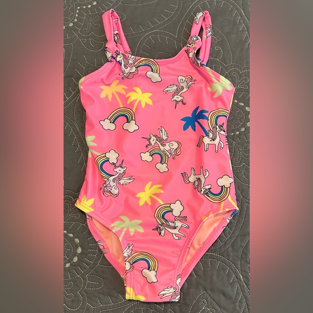 Okie Dokie Toddler Girls Tropical Unicorn One Piece Swimsuit NWT Size 2T